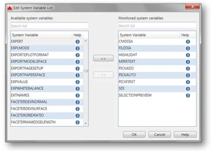 What command would you use to control system variables in AutoCAD?